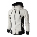 Basic Simple Color Block Winter's Warm Hooded Long Sleeve Zip Up Coat