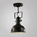 Industrial Semi Flushmount Ceiling Light with Bowl Shade, Black