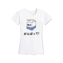 Funny Milk Pattern Short Sleeve Round Neck Pullover Casual Loose Tee