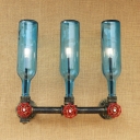 Industrial Vintage Wall Sconce 3 Light G4 Valve Decorative Pipe Fixture with Colorful Bottle Glass Shade