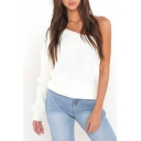 New Arrival Hot Fashion One Shoulder Long Sleeve Plain Casual Sweater