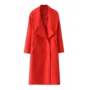 Fashion Double Breasted Basic Simple Plain Notched Lapel Collar Long Coat