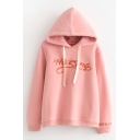 Basic Simple Letter Embroidered Casual Loose Long Sleeve Hoodie