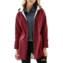 New Trendy Classic Plaids Pattern Hooded Long Sleeve Coat with Single Pocket
