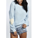Hot Fashion Love Patched Long Sleeve Round Neck Casual Pullover Sweater