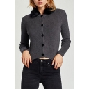 Fur Collar Long Sleeve Simple Slim Buttons Down Cropped Knit Coat