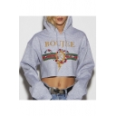 New Trendy Stylish Letter Pattern Long Sleeve Casual Sexy Cropped Hoodie