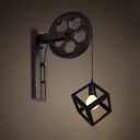 Vintage Wall Sconce with Cube Cage, Black