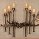 Vintage 6 Light Pipe Wall Lamp Rustic Retro Vintage Fixture Arm in Open Bulb Style