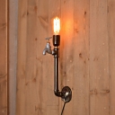 Industrial Wall Sconce LOFT Torch Pipe Fixture Arm with Tap Decoration in Open Bulb Style