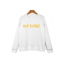 New Arrival Yellow Letter Pattern Round Neck Long Sleeve Pullover Sweatshirt