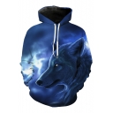 Fashion Digital Lonely Wolf Printed Long Sleeve Oversize Sports Hoodie with Pockets