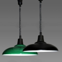 Industrial Extendable Pendant Light with Coolie Shade in Black/Green