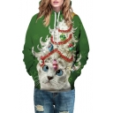 Digital Christmas Cat Printed Long Sleeve Casual Unisex Hoodie