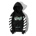 Hip Hop Street Style Letter Striped Printed Long Sleeve Casual Hoodie