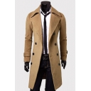 Winter's New Fashion Notched Lapel Collar Long Sleeve Double Breasted Plain Wool Coat