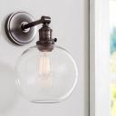Industrial Wall Sconce Modern Style with Orb Clear Glass Shade in Black