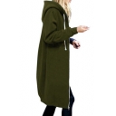 Winter's Warm Hooded Long Sleeve Simple Plain Zip Up Long Coat