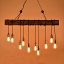 Industrial 10 Light Multi Light Ceiling Light with Wood Accent