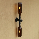 Industrial Wall Sconce 2 Light Pipe Fixture Boy with Colorful G4 LED Wine Bottle Glass Shade