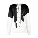 New Collection Grommet Lace-Up Back Round Neck Long Sleeve Pullover Sweatshirt