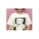 BF Style Cartoon Girl Printed Casual Loose Short Sleeve Round Neck T-Shirt