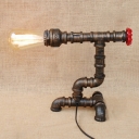 Industrial Table Lamp in Open Bulb Design with Valve Decorative LOFT Style Pipe Fixture