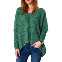 V Neck Long Sleeve Fashion High Low Hem Basic Plain Pullover Sweater