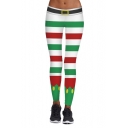 New Collection Christmas Striped Printed Elastic Waist Yoga Leggings