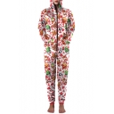 New Arrival Fashion Christmas Pattern Hooded Long Sleeve Zip Up Sports Jumpsuits