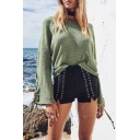 Fashion Flared Long Sleeve Simple Plain Boat Neck Casual Loose Sweater