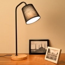 Industrial Desk Lamp with Wooden Base, Matte Black/White