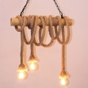 Industrial Multi Light Pendant Light in Open Bulb Style, Rope Hanging Fixture
