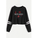 Chic Floral Letter Pattern Long Sleeve Round Neck Leisure Sports Cropped Sweatshirt