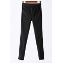 Three Buttons Waist Basic Simple Plain Skinny Pants with Pockets