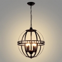 Industrial Orb Chandelier 4 Light with Metal Cage in Black