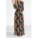 New Trendy Digital Floral Printed Round Neck Long Sleeve Maxi Dress