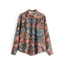 Chic Floral Pattern Lapel Collar Long Sleeve Buttons Down Shirt