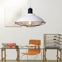Industrial Pendant Light with MetaL Cage in White