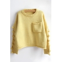 New Fashion Round Neck Embellished Side Long Sleeve Pullover Sweater