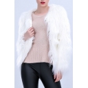 New Stylish Long Sleeve Plain Open Front Faux Fur Coat