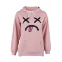 Color Block Tongue Print Long Sleeve Leisure Hoodie with Patch Pocket
