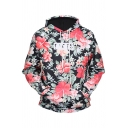 New Stylish Floral Print Drawstring Hood Pocket Long Sleeve Hoodie