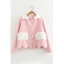 Lovely Peter-Pan Collar Long Sleeve Color Block Buttons Down Coat