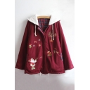 Fashion Embroidery Christmas Theme Pattern Zipper Hooded Leisure Coat