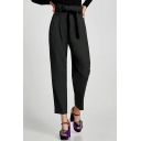 High Rise Tied Waist Striped Pattern Loose Leisure Tapered Pants