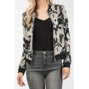 New Arrival Stand-Up Collar Camouflage Pattern Zip-Up Long Sleeve Cropped Coat