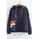 New Arrival Cartoon Fox Embroidered Warm Thick Long Sleeve Leisure Casual Hoodie