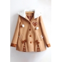New Fashion Conrast Cuff Bow Embellished Single Breasted Long Sleeve Coat with Hood