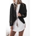 Simple Plain Oversize Lapel Belted Cuff Open Front Long Sleeve Coat